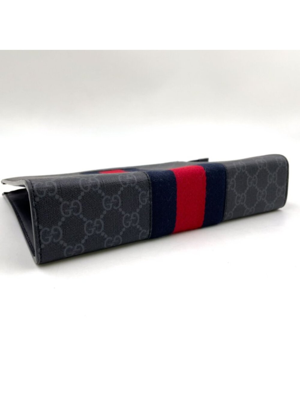 ★SOLD★ Gucci GG Supreme Webbing Line Leather Black Clutch Silver - Picture 14 of 15